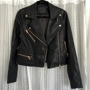 Black Leather Jacket with Gold Hardware